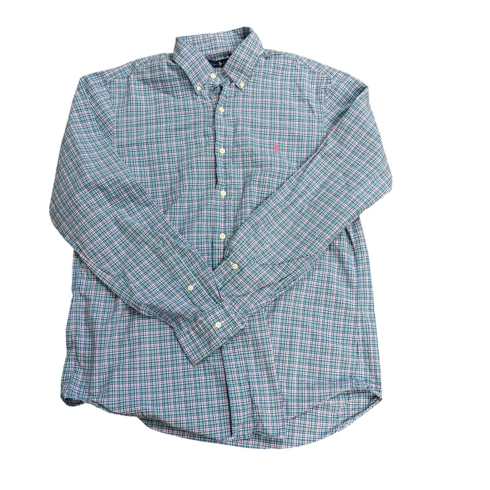 Polo Ralph Lauren Plaid Button Down Shirt Blue Pink Pastel Men's Large